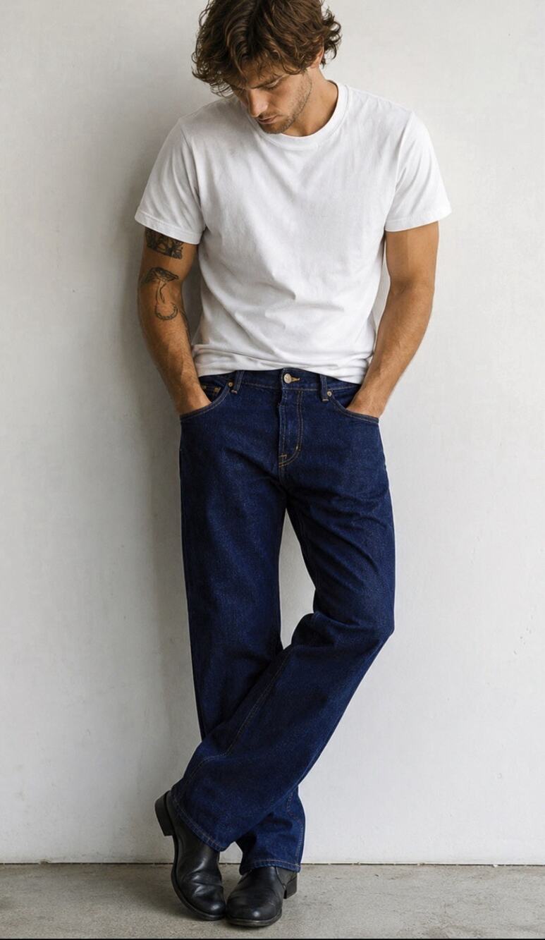 Jacob David Collection Men's 36 Dark Wash Straight Leg Premium Denim Button Fly